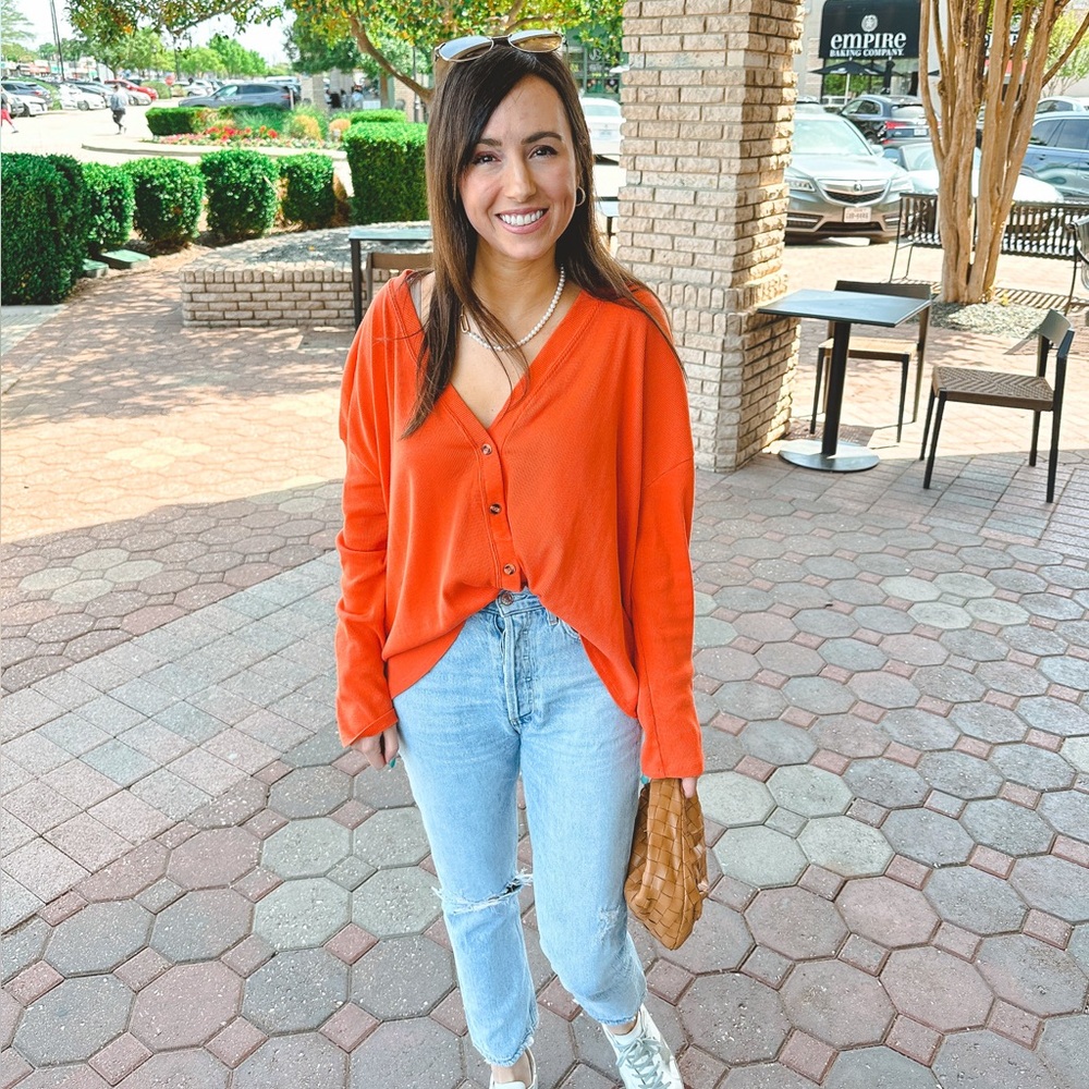 Chaser orange button down cardigan